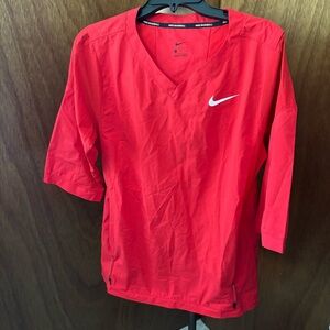 NIKE sz S 3/4 Sleeve Baseball Red Hot Jacket Pullover Zipper Pocket 897383